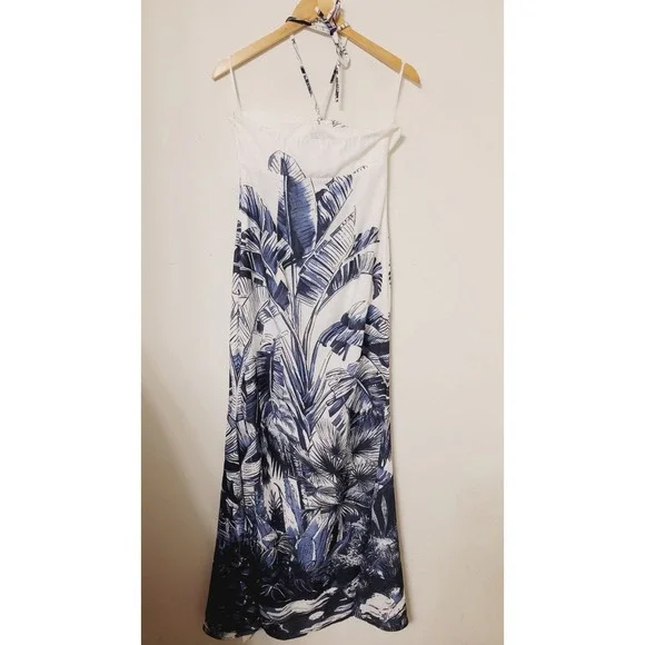 Commense Halter Maxi Dress Size Small Strapless Tie Blue White Floral Summer NWT - Picture 4 of 9